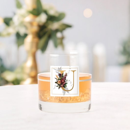 美しい暗いフローラ飾金ゴールドモノグラムU ウイスキーグラス (インサイチュ (ウェディング))