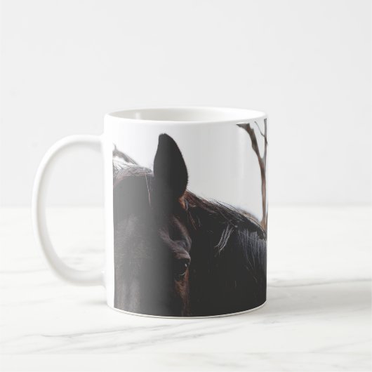 美しい暗い馬の動物コーヒーマグ コーヒーマグカップ (左)