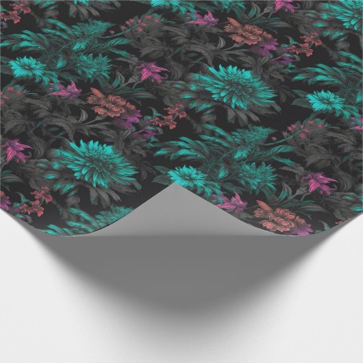 美しい暗エレガント色ティール（緑がかった色）フローラ壁紙プリント ラッピングペーパー (角)