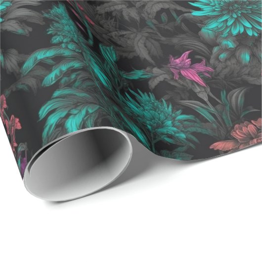 美しい暗エレガント色ティール(緑がかった色)フローラ壁紙プリント ラッピングペーパー (ロールコーナー)
