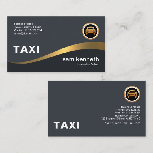 美しい曲がりフェイク金ゴールド波グエレガントレータクシー 名刺 (正面/裏面)