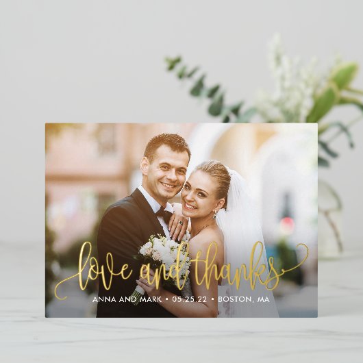 美しい書実在跡フォイル写真サンキューカード 箔招待状 (立ち正面)