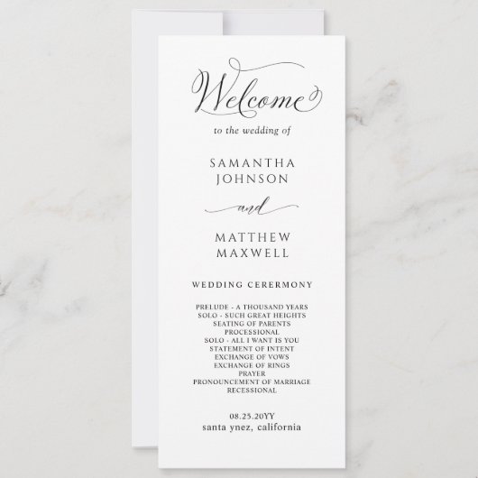 美しい書道とエレガントな結婚式プログラム (正面)