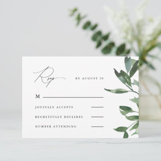 美しい書道と緑の結婚式の出欠 出欠カード (スタンド正面)