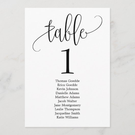 美しい書道テーブルのシーティングカード メニュー (正面)