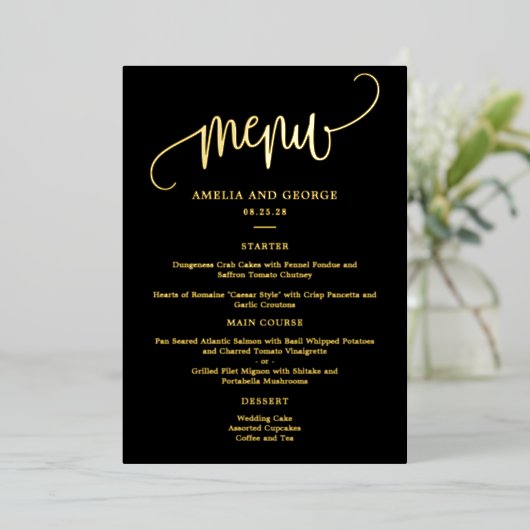 美しい書道実在ホイルエレガントメニューカード 箔招待状 (立ち正面)