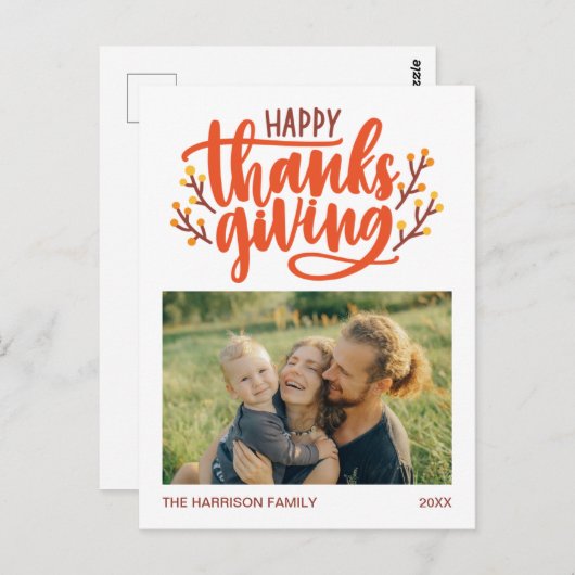 美しい書道幸せな感謝祭の写真 ポストカード (正面/裏面)
