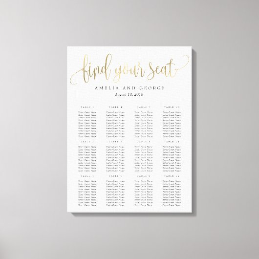 美しい書道座席図キャンバスフェイク金ゴールド キャンバスプリント (正面)