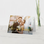 美しい書道箔の折り畳みサンキューカード 箔グリーティングカード (正面)