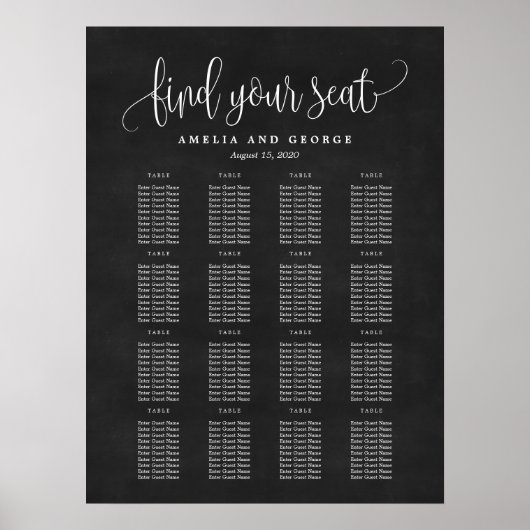 美しい書道編集可能な色座席表 ポスター (正面)