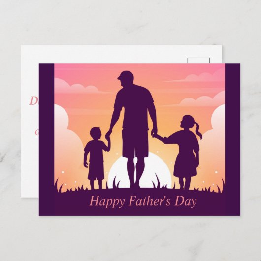 美しい月の夜ピンクの紫の父の日 シーズンポストカード (正面/裏面)