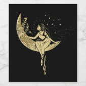 美しい月の星女性アートデコイラストレーション ワインラベル (シングルラベル)