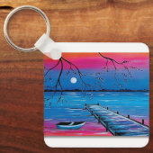 美しい月明かりの湖キーチェーン – 穏やかな夜景 キーホルダー (正面)