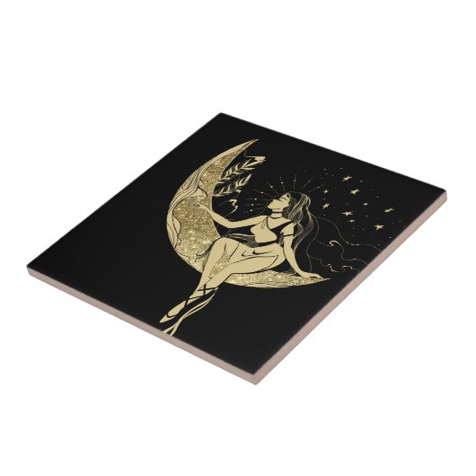 美しい月星女性アートデコイラストレーション タイル (側面)