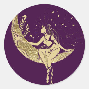 美しい月星女性アートデコイラストレーション ラウンドシール