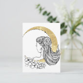 美しい月花女性グリッターイラストレーション ポストカード (スタンド正面)