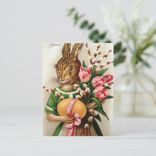 美しい服を着たイースターバニーレディ シーズンポストカード (スタンド正面)