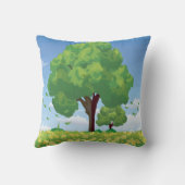 美しい朝、木および花の枕 クッション (裏面)