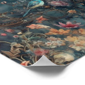 美しい期間ロココガーデンバードと花 ポスター (角)