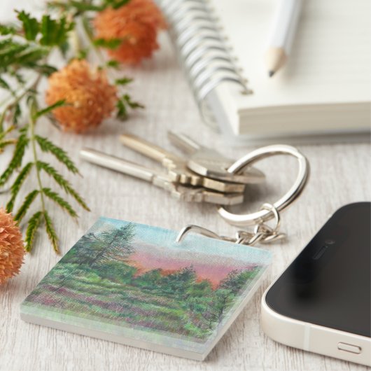 美しい木々ピンクスカイアート キーホルダー (正面右)