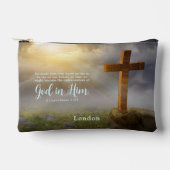 美しい木造クロス聖書の聖句パーソナライズされた アクセサリーポーチ (正面)