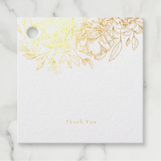 美しい本物の金箔 手描きの花の「ありがとう」タグ フェイバータグ (正面)