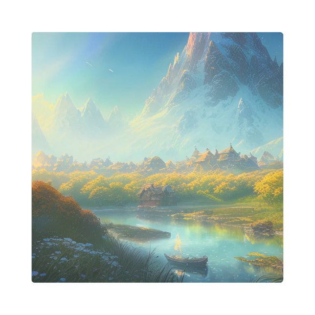 美しい村、田舎の村 メタルプリント (正面)