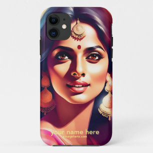 美しい東インディアン女性顔デジタルアート iPhone 11 ケース