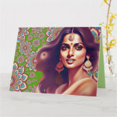 美しい東インドの女性 マンダラ カラフル グリーティング カード (黄色い花)