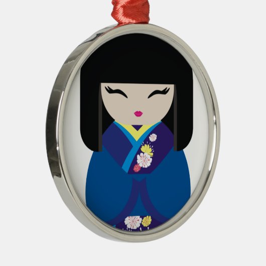 美しい東洋の中国ので日本のな人形 メタルオーナメント (右)