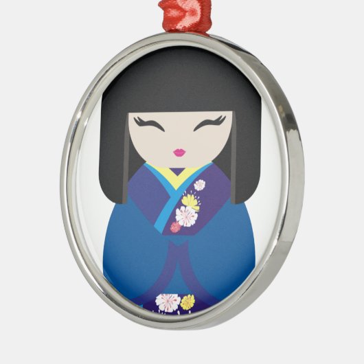 美しい東洋の中国ので日本のな人形 メタルオーナメント (左)