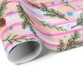 美しい松の小枝ピンクのクリスマス ラッピングペーパー (ロールコーナー)