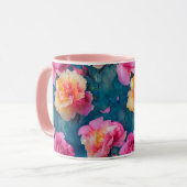 美しい柔らかいピンクの花模様 マグカップ (正面左)