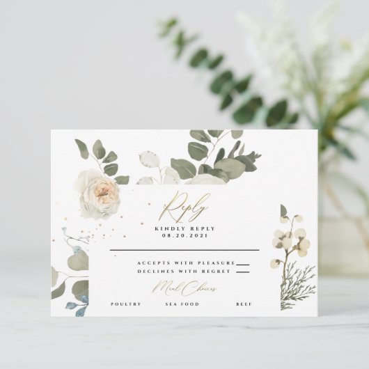 美しい柔らかいフローラの植物結婚の葉 出欠カード (スタンド正面)