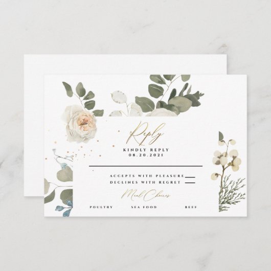 美しい柔らかいフローラの植物結婚の葉 出欠カード (正面/裏面)