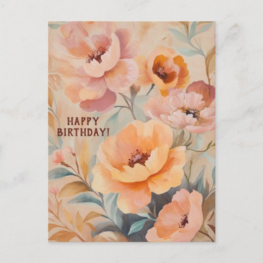 美しい柔らかいワイルドフラワーズハッピーバースデー ポストカード (正面)