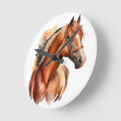 美しい栗の水色の馬頭 ラウンド壁時計 (傾斜)