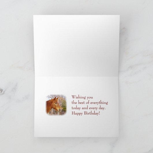美しい栗の馬の誕生日のグリーティングカード カード (内部)