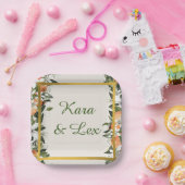 美しい桃と葉カラフル ペーパープレート (パーティー)