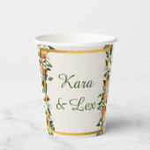 美しい桃と葉カラフル 紙コップ (裏面)