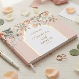美しい桃と金ゴールド結婚フローラ ゲストブック