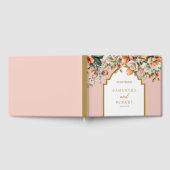 美しい桃と金ゴールド結婚フローラ ゲストブック (全面)