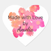 美しい桃のフローラ手作り ハートシール (正面)