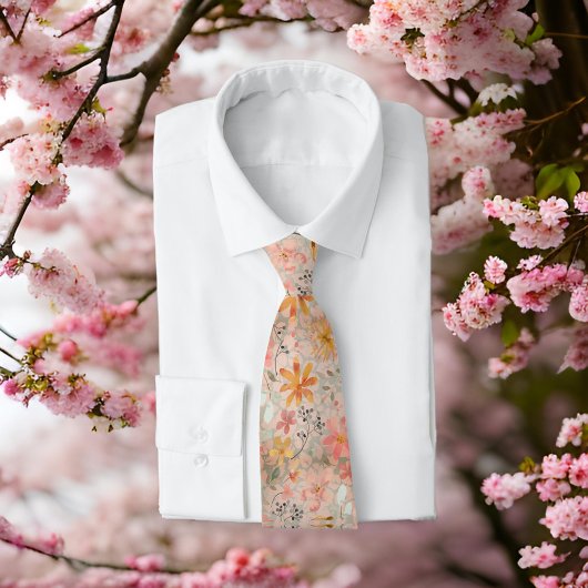 美しい桃の夏のフローラ水色 ネクタイ