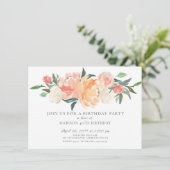 美しい桃の水色フローラ誕生日パーティー 招待状 (スタンド正面)