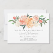 美しい桃の水色フローラ誕生日パーティー 招待状 (正面)