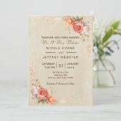 美しい桃の花みすぼらしいシックな田舎の結婚式 招待状 (スタンド正面)