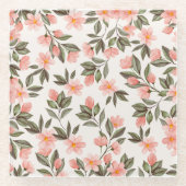 美しい桃の花コースター ガラスコースター (正面)