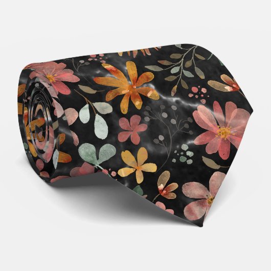 美しい桃の黒い夏のフローラ水色 ネクタイ (ロール)