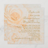 美しい桃色のクリーム色のバラの結婚式招待状 招待状 (正面/裏面)